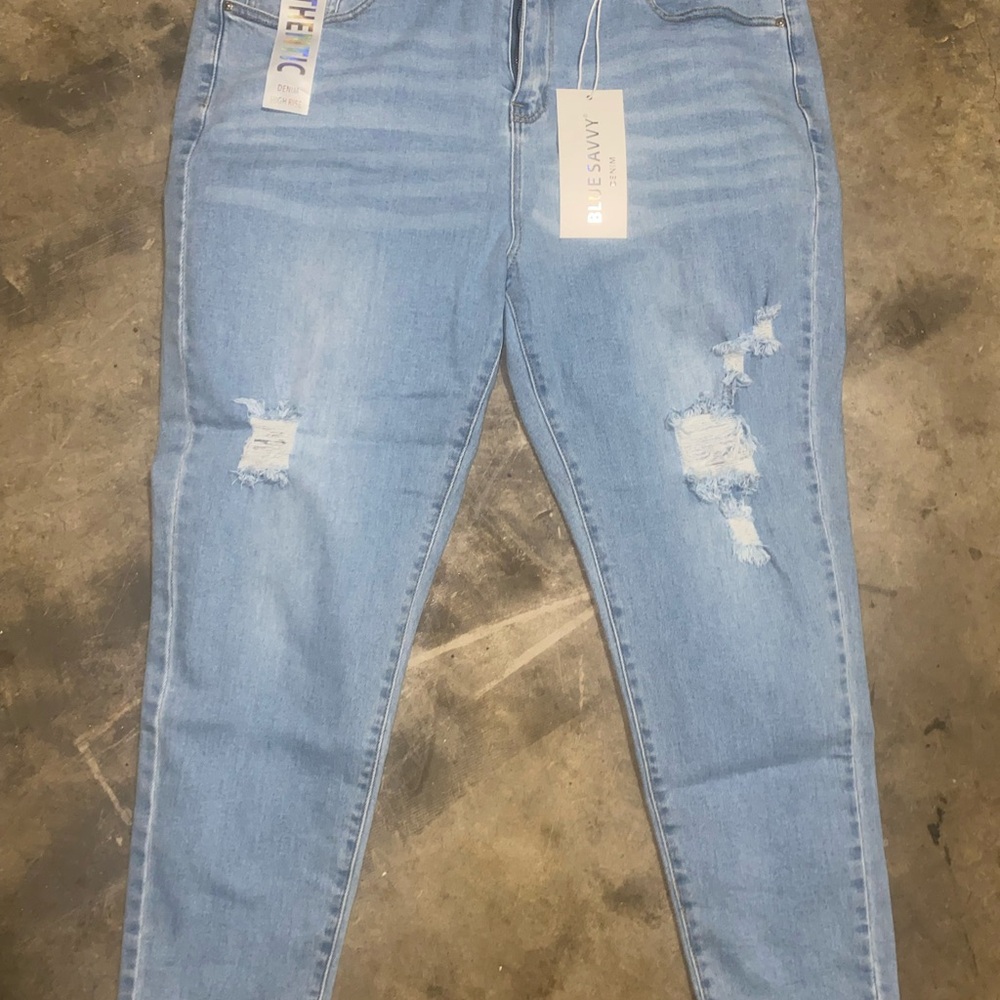 Women's Light Blue Distressed Jeans